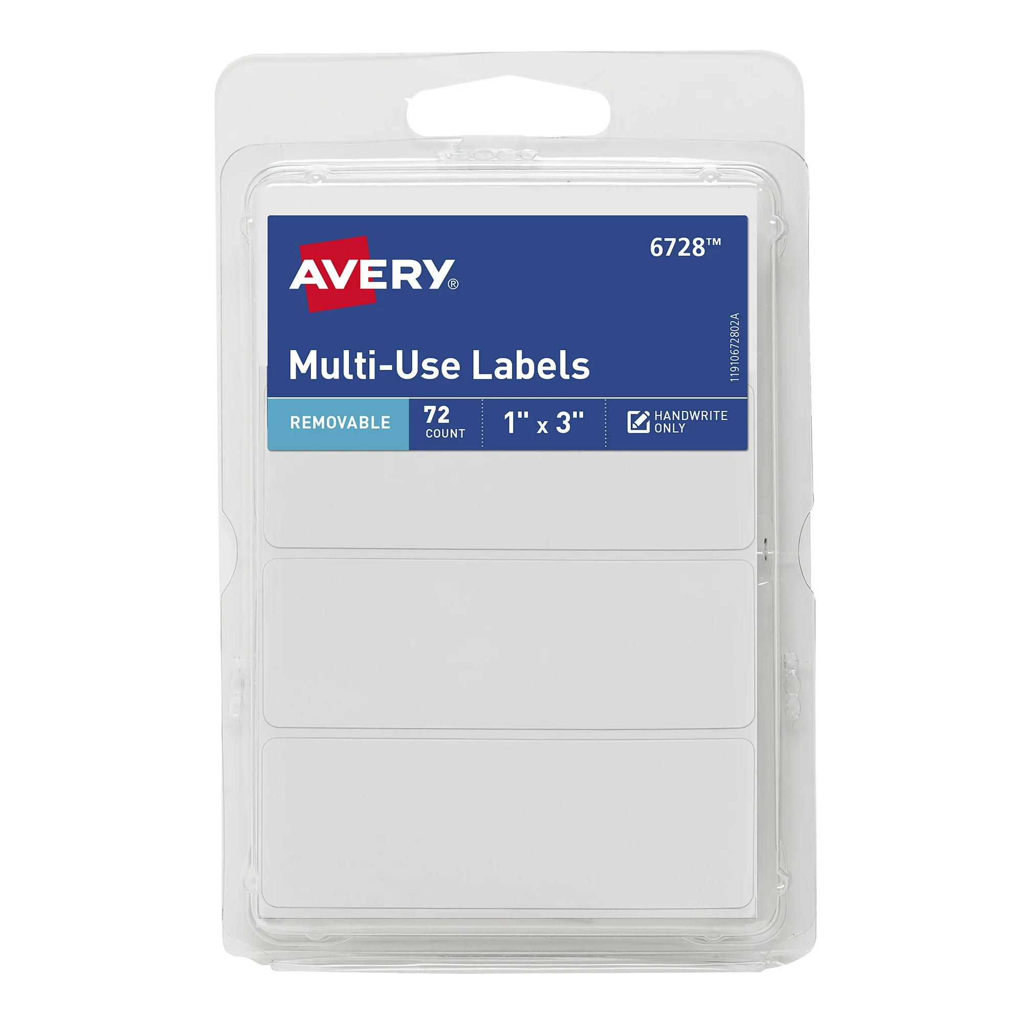 Avery Multi-Use Labels, White, 1" x 3", Removable, Handwrite, 72 Labels 0.074 lb (16728)